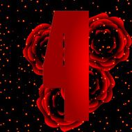 Digit on a background of red roses at number four
