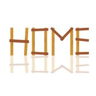 word written in house by wood illustration on white