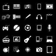 Entertainment icons on black background