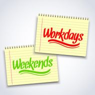 Realistic spiral weekends workdays notebook notepad isolated