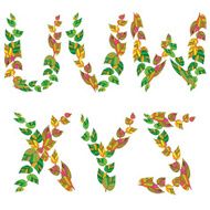 English alphabet made ??up of branches and leaves
