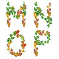 English alphabet made ??up of branches and leaves N3