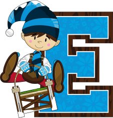 Christmas Elf on Sledge Learning Letter E N4