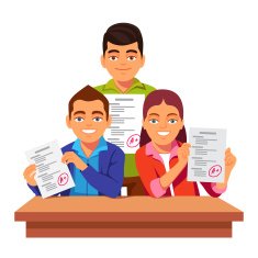 Students showing their test papers with A results N2