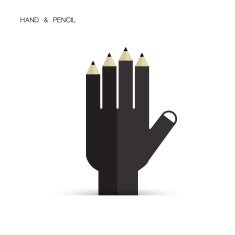 Creative pencil and hand icon abstract logo design