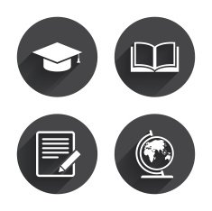 Pencil and open book signs Graduation cap icon N50