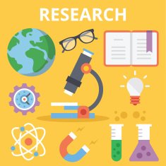 Scientific research flat illustration concepts and icons set