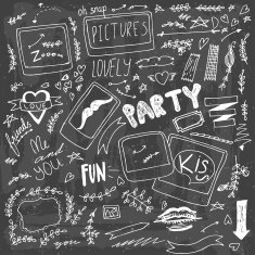 Hand drawn doodle polaroid party items N3