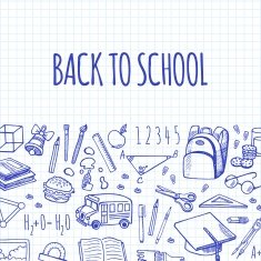 Scholl tools sketch blue icons vector horizontal banner N2