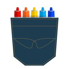 drawing tubes of paint in jeans pocket