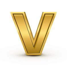 3d bright golden letter V
