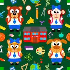 Back to school seamless with funny animals N2