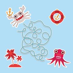 crab and octopus labyrinth game for Preschool Children Vector