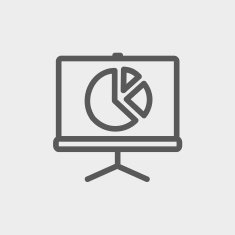 Roller screen with pie graph thin line icon N3
