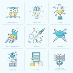 Set of flat line icons for education