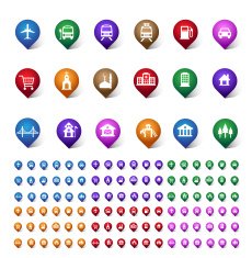 Colorful Set of Location Places Travel and Destination Pin Icons