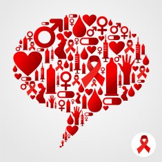 AIDS icons in communication bubble silhouette