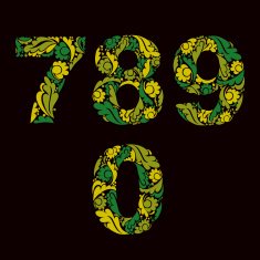 Spring style green vector digits numbers with floral ornament