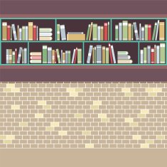 Vintage Style BookShelf On Brick Wall