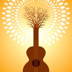 creative musical icon with guitar and tree