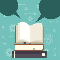 Open book background with speech bubbles