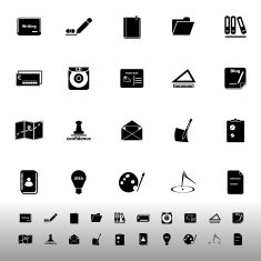 Writing related icons on white background