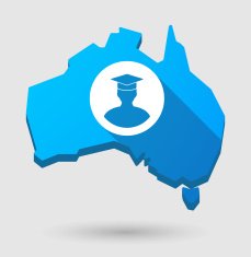 Long shadow Australia map icon with a student