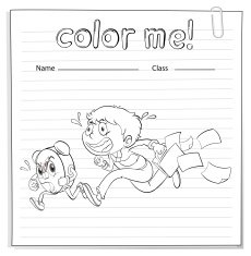 Worksheet with a boy and clock running