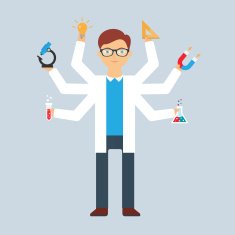 Multitasking character scientist
