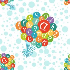 Vector seamless pattern - funny letters in colorful air balloons