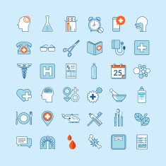 Set of flat design icons for medicine and health care
