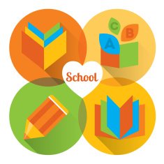Set of colorful vector icons Happy school Books copybook notebook