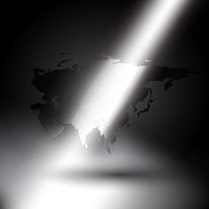 Eurasia map in rays of light on gray background