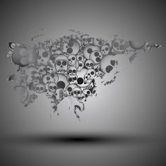 Eurasia map in the form of skulls background