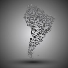 South America map in the form of skulls background