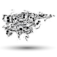 Eurasia map in the form of skulls background N2