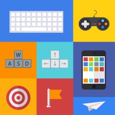 Vector flat modern icons set on sample backgrounds