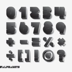3D alphabet number black color