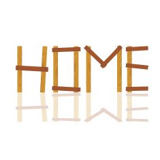word written in house by wood illustration on white