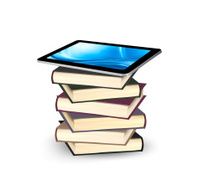 Tablet on a stock of books E-book capacity concept Vector