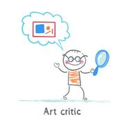Art critic a magnifying glass and think about the picture