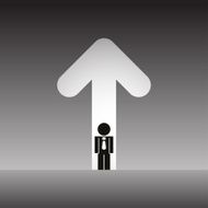 silhouette man in front of white arrow