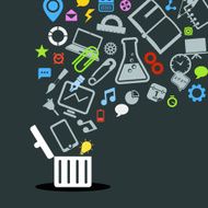 Different icons flowing into a garbage basket