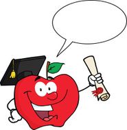 Happy Apple Holding A Diploma With Speech Bubble