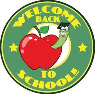 Worm In Apple And Glasses Over Sticker With Text