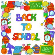 Back to School text with objects border N2