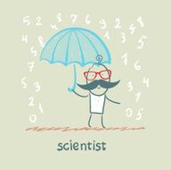 Scientist holding an umbrella