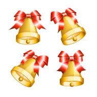 Set of golden bells with red bows