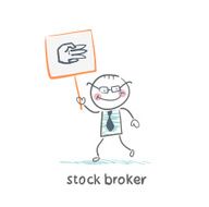 Stock broker holding a sign with his hand