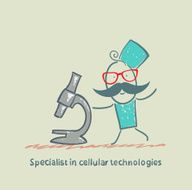 Specialist in cellular technologies looks through a microscope